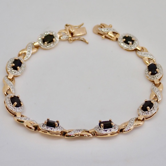 Sapphires Sterling Silver .925 Gold Tone Tennis Bracelet XO Link Chain 7.5" Gems - Picture 2 of 12